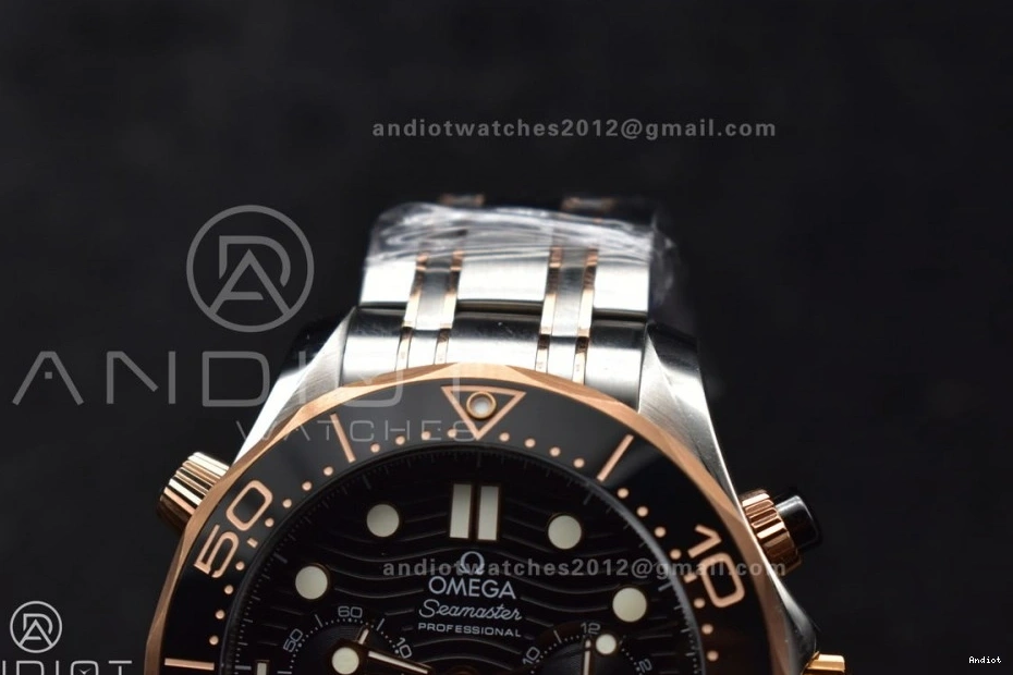 Best 1:1 SS RG SS on Black Strap 300m Edition OMF Chrono Dial A9900 Seamaster 1223